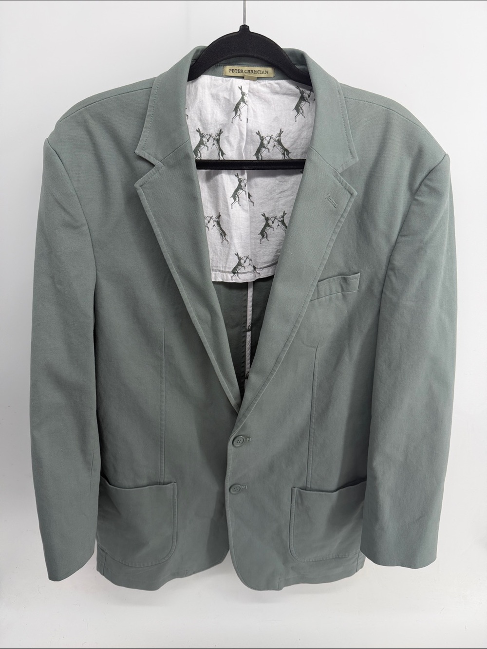 Peter Christian twill two button double vent green sport coat blazer sz 44L